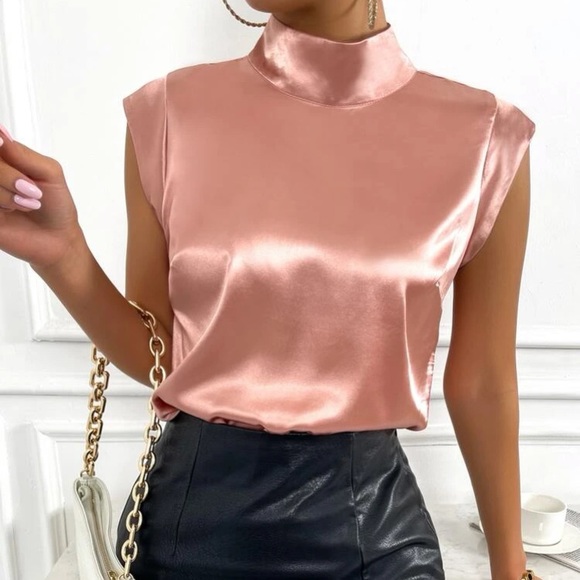 Mock neck satin blouse - Picture 5 of 6